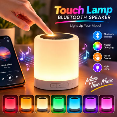 Touch Lamp Portable Bluetooth Speaker – Smart Touch Color-Changing Night Light, 3 Brightness Levels, 3W Speaker, TF Card & AUX Support with 800mAh Battery